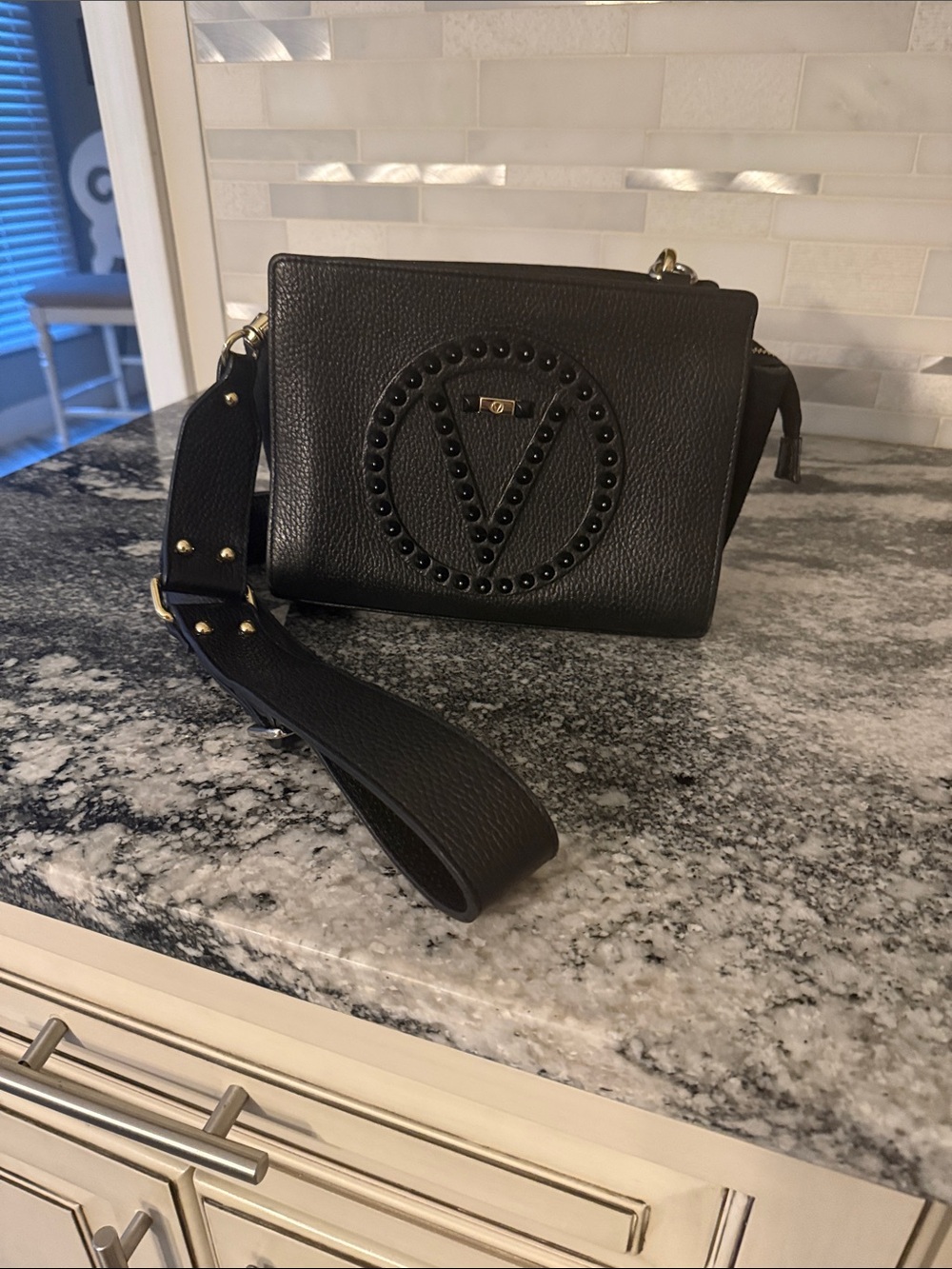 Valentino by Mario Black Studded Leather Crossbody Bag leather